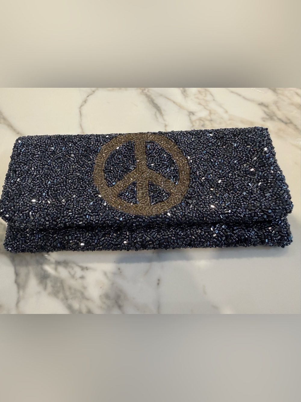 Moyna 1970s peace sign beaded folded clutch purse